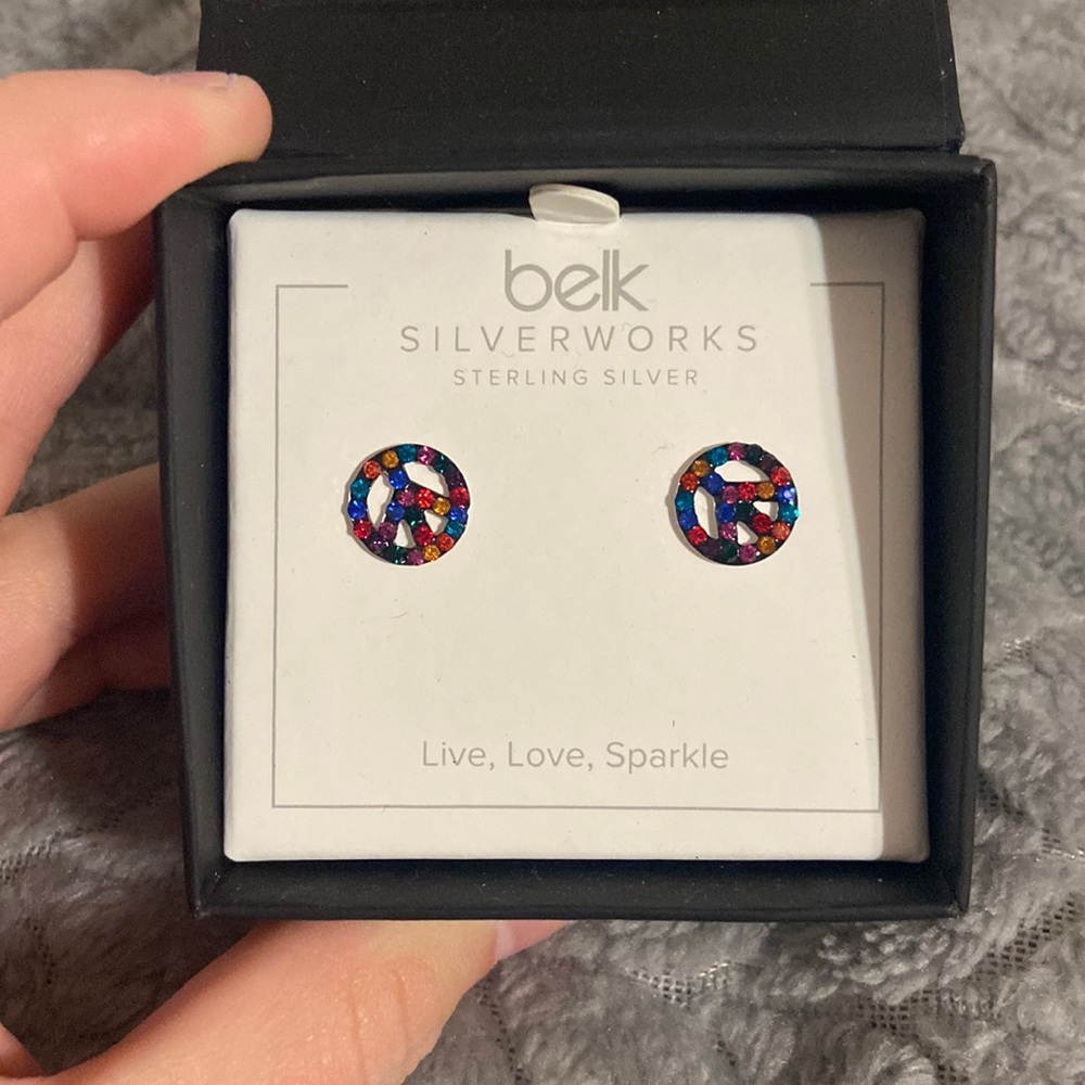 Belk silver works, sterling silver Jewelry, belk earrings, peace sign earrings,
